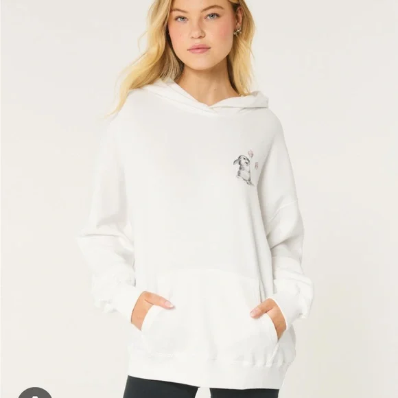 🌺Hollister Bambi Oversized White Hoodie